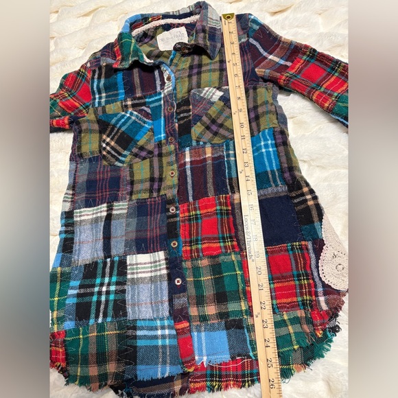 We The Free “Lost in Plaid” Patchwork Flannel Plaid Top with Lace Crochet Sides - Picture 10 of 16